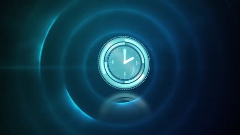 animación del reloj moviéndose rápido sobre círculos azules