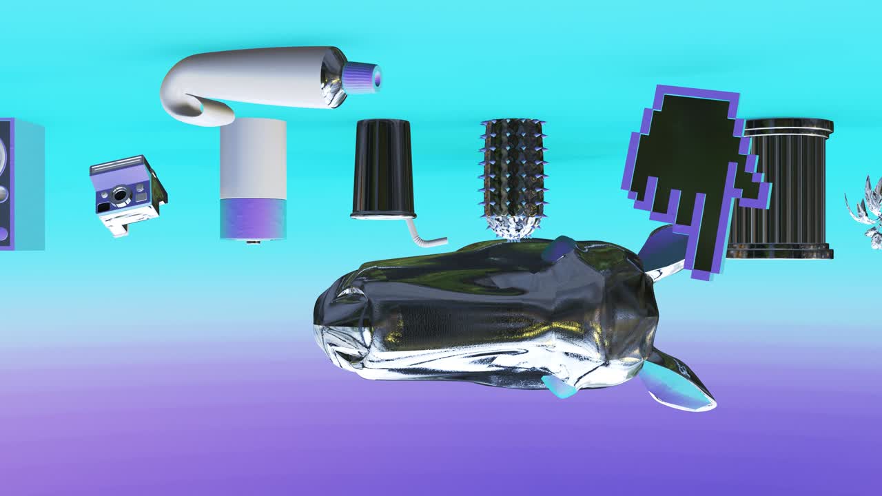 Minimal 3d art. Animated stylish objects in geometric design space. Trendy color combination, loop motion, 4k video.