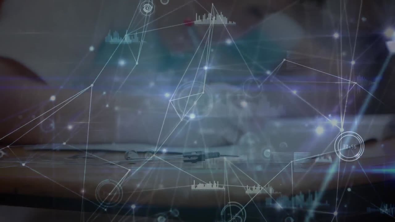 анимация сети соединений обработка данных над школьным письмом