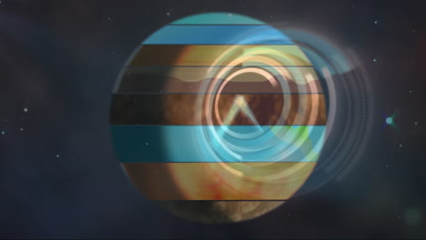 animation of multicoloured planet earth, solar system and space over clock ticking