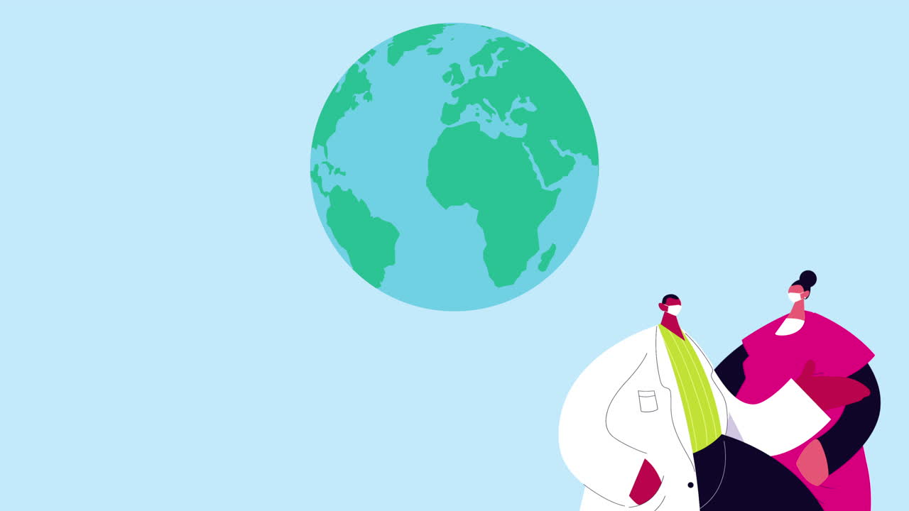 코로나19에 대한 의료 마스크를 착용한 여성 의사와 지구 행성