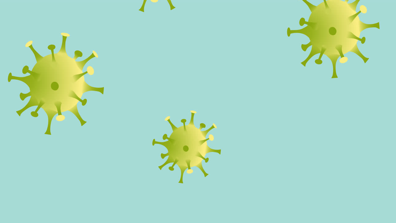 Animazione di cellule del virus Covid-19 su sfondo verde