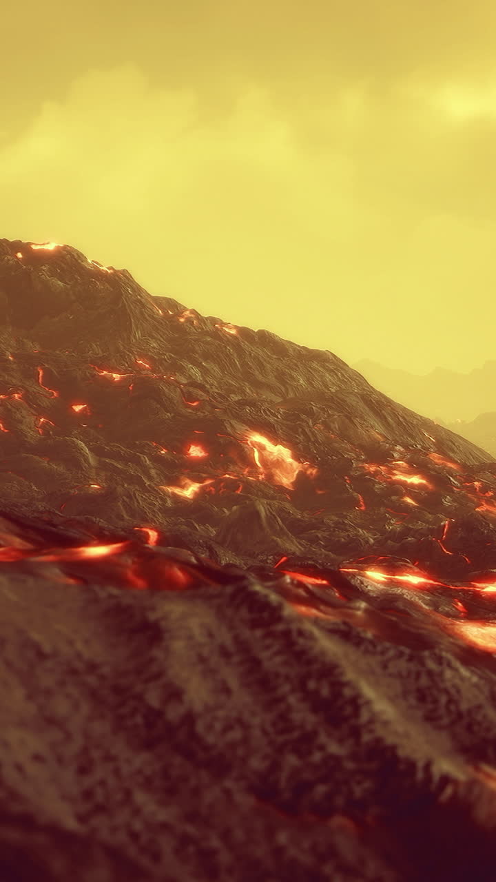 Paesaggio vulcanico drammatico con rendering con texture infuocate e giochi di ombre