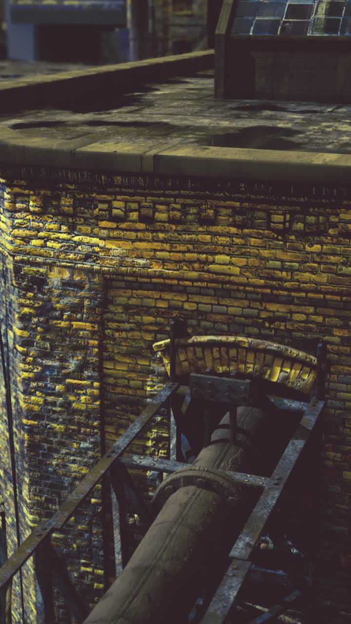 Urban decay captured in abandoned building with intricate brickwork at dusk
