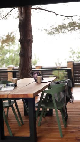 outdoor workspace on a wooden patio