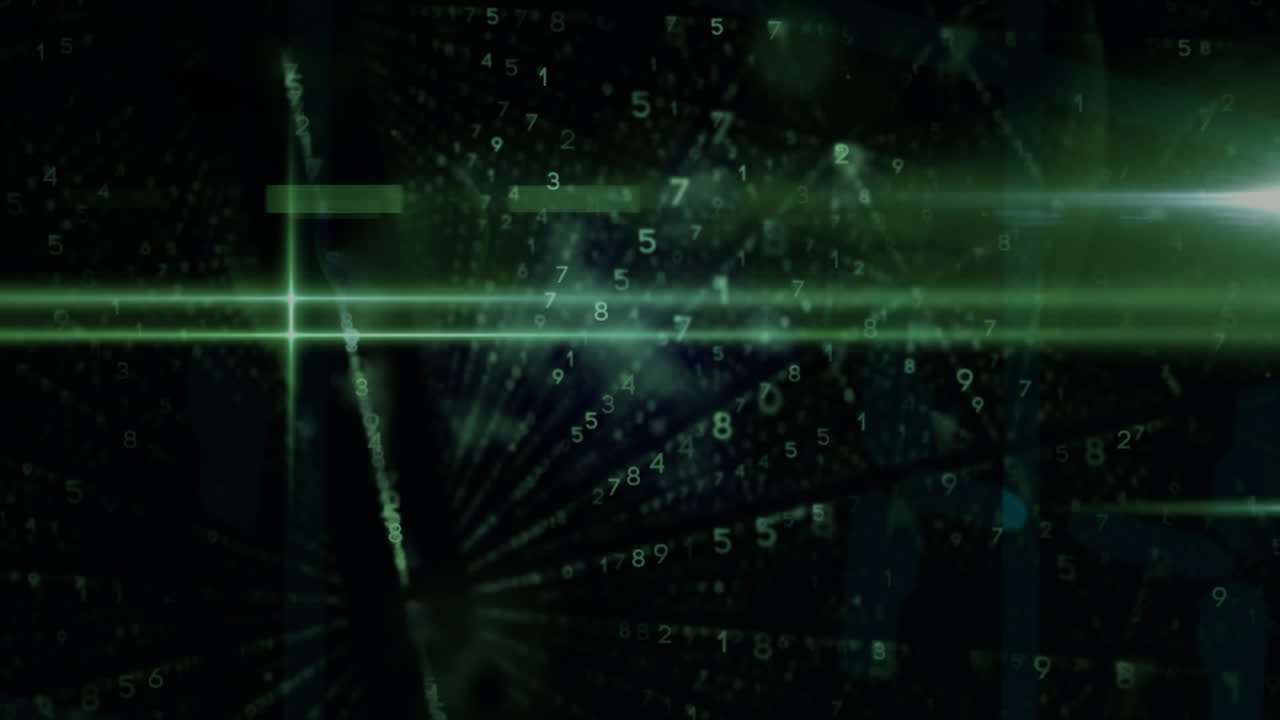 Animation of computer data processing and glowing light trails