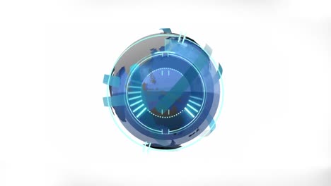 animation of scope scanning and globe spinning on white background