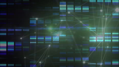 animación del procesamiento de datos y la red de conexiones sobre un fondo oscuro