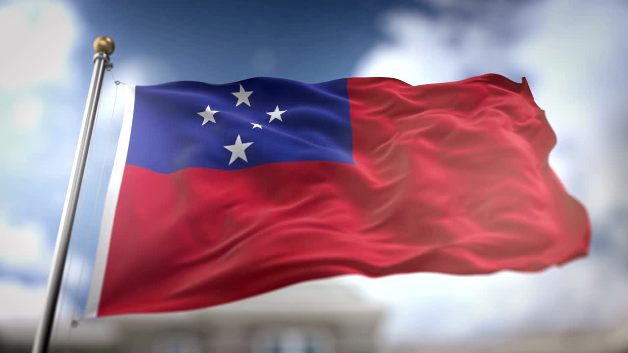 Bendera Samoa Berkibar Gerak Lambat, Render 3D Latar Belakang Langit Biru - Putaran Tanpa Henti 4K
