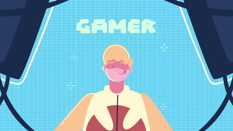 young blond man gamer character