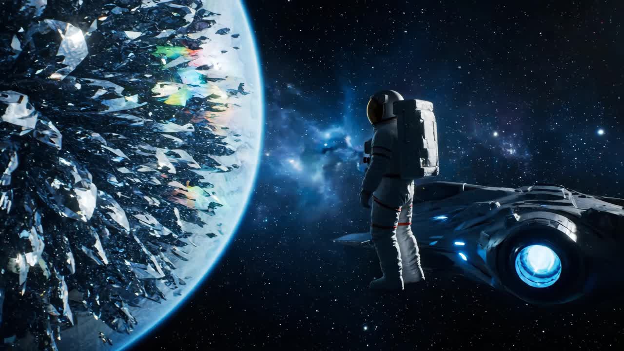 Astronaut Exploring a Futuristic Planet in Space