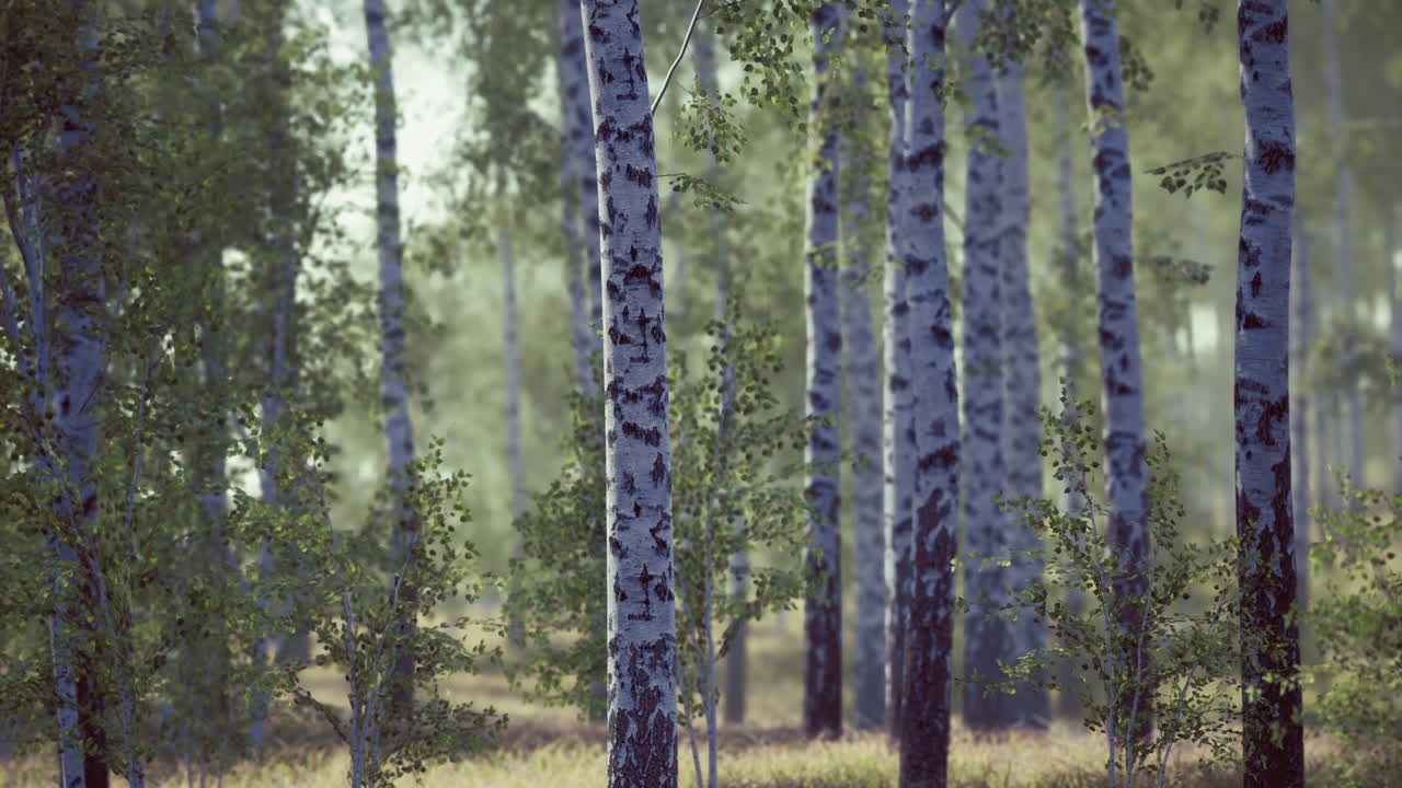 bosque exuberante con altos abedules en un paisaje natural sereno