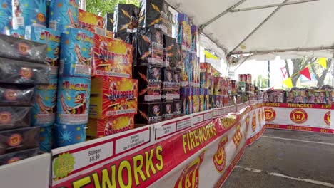 Long-walk-gimbal-shot-of-fireworks-on-table