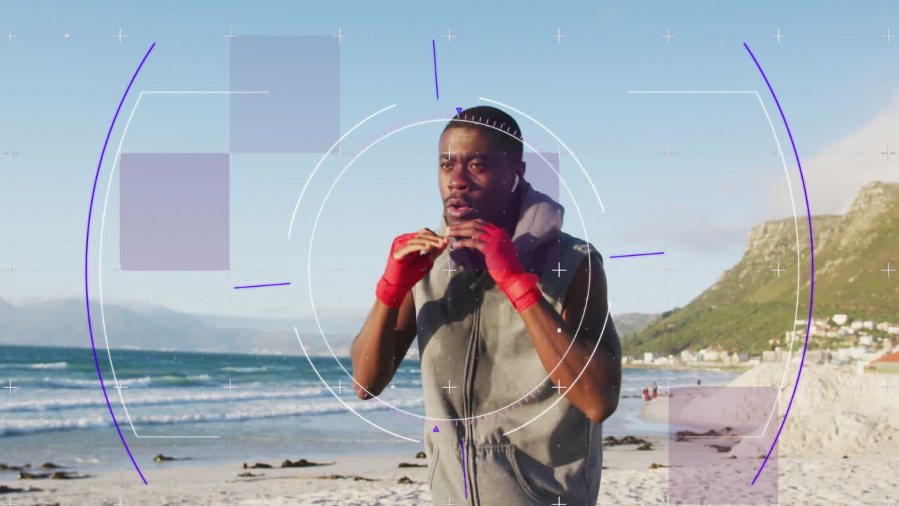 Animation of digital interface over a running african american man