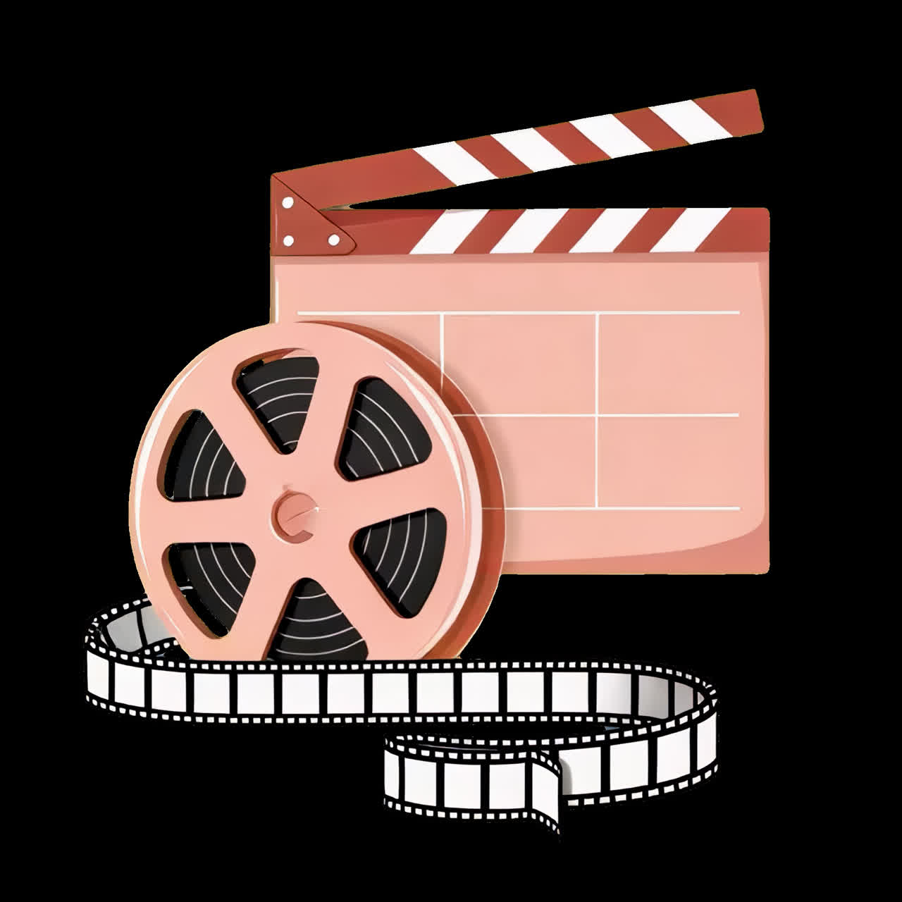Vintage film reel illustration animation isolated asset, transparent 4K video, alpha channel, ProRes