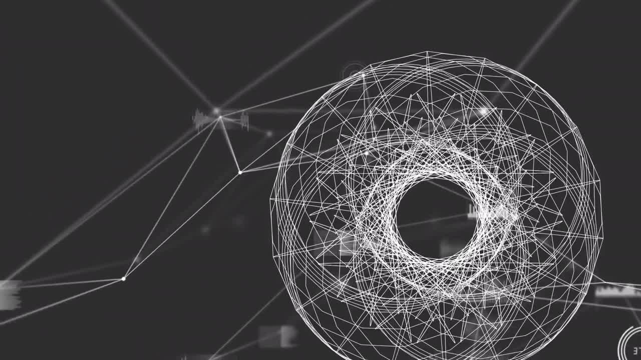 연결 네트워크를 통해  ⁇ 색 모양의 애니메이션과 검은색 배경의 데이터 처리