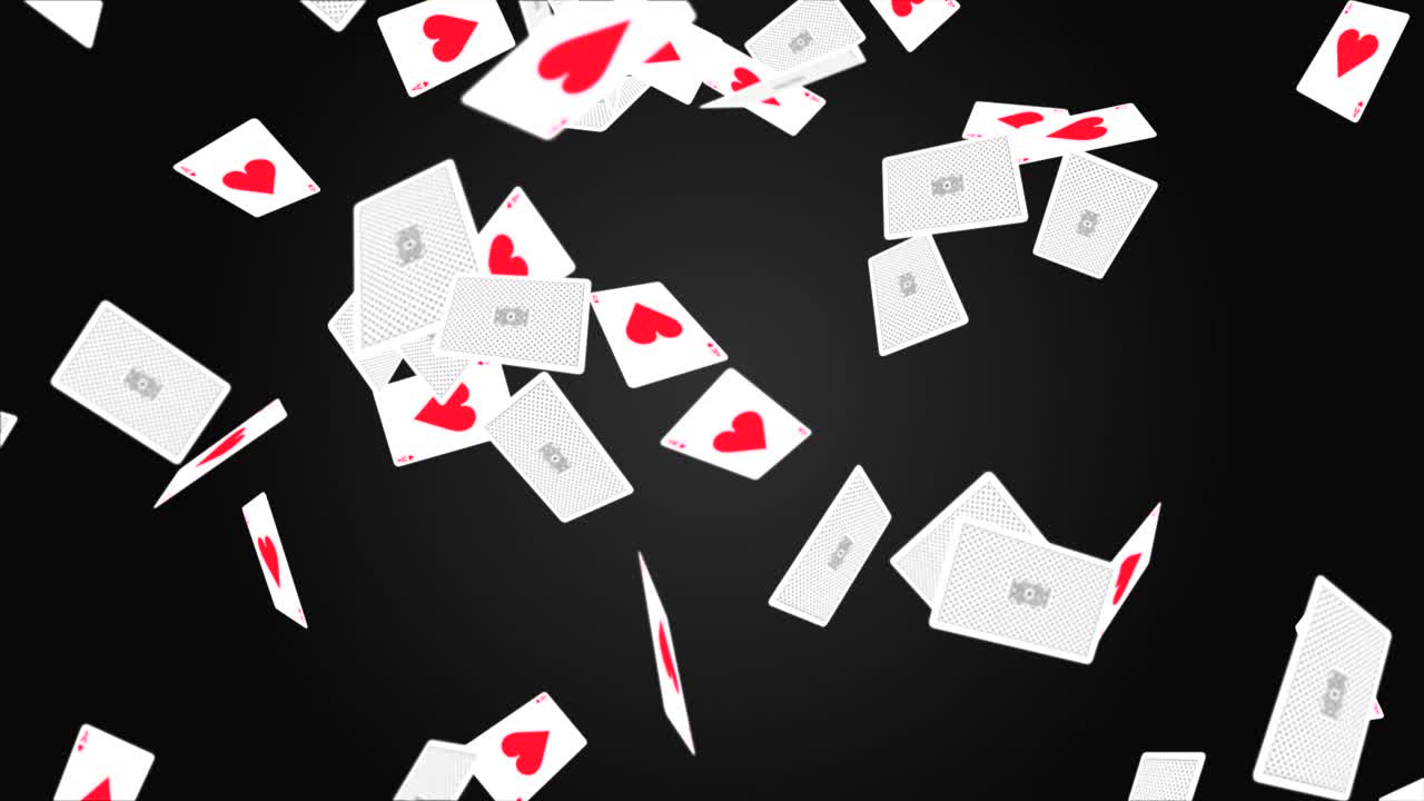 Playing cards cascading rising and falling 4k 3d alpha green screen loop animation casino gambling