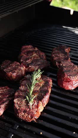 cooking steaks on a grill