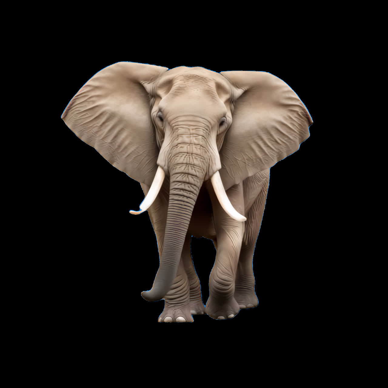 Majestic elephant portrait display animation isolated asset, transparent 4K video, alpha channel