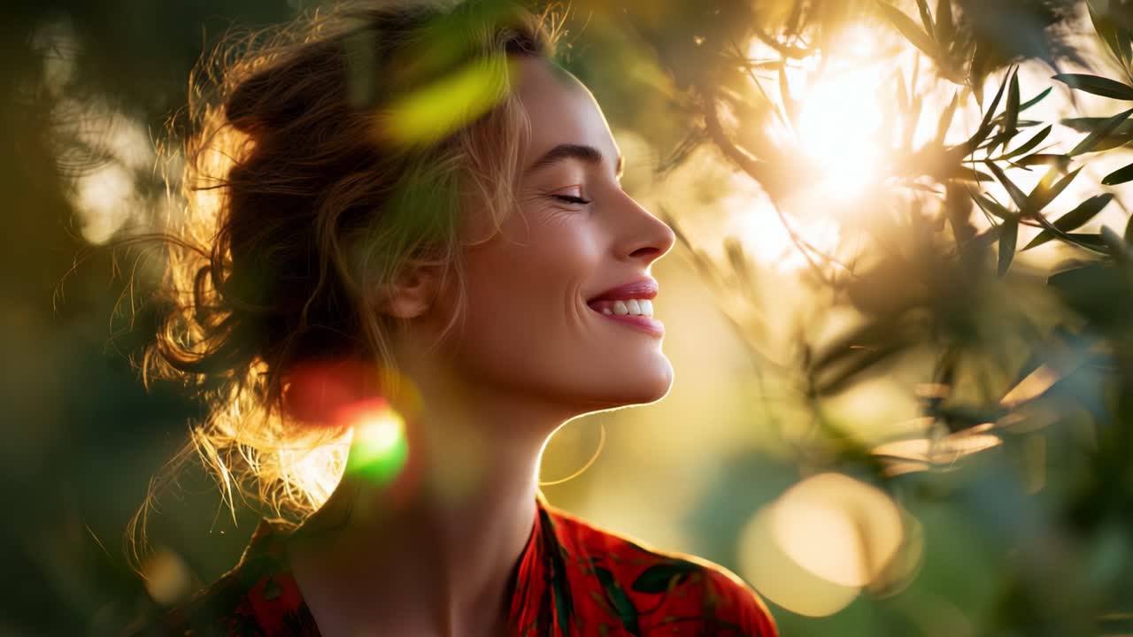 A Serene Portrait of Joy: Capturing the Essence of Beauty and Radiance Amidst Nature's Embrace in a Sunlit Setting