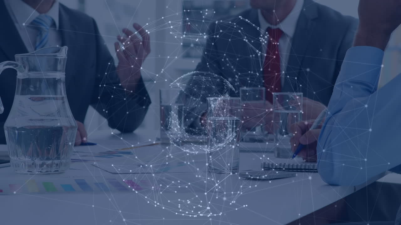 様々なビジネスマンが話したり働いたりする中間部分の接続のアニメーション