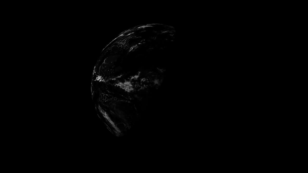4k 영상에서 검은 바탕에 그림자를 가진 회전하는 지구 지구.