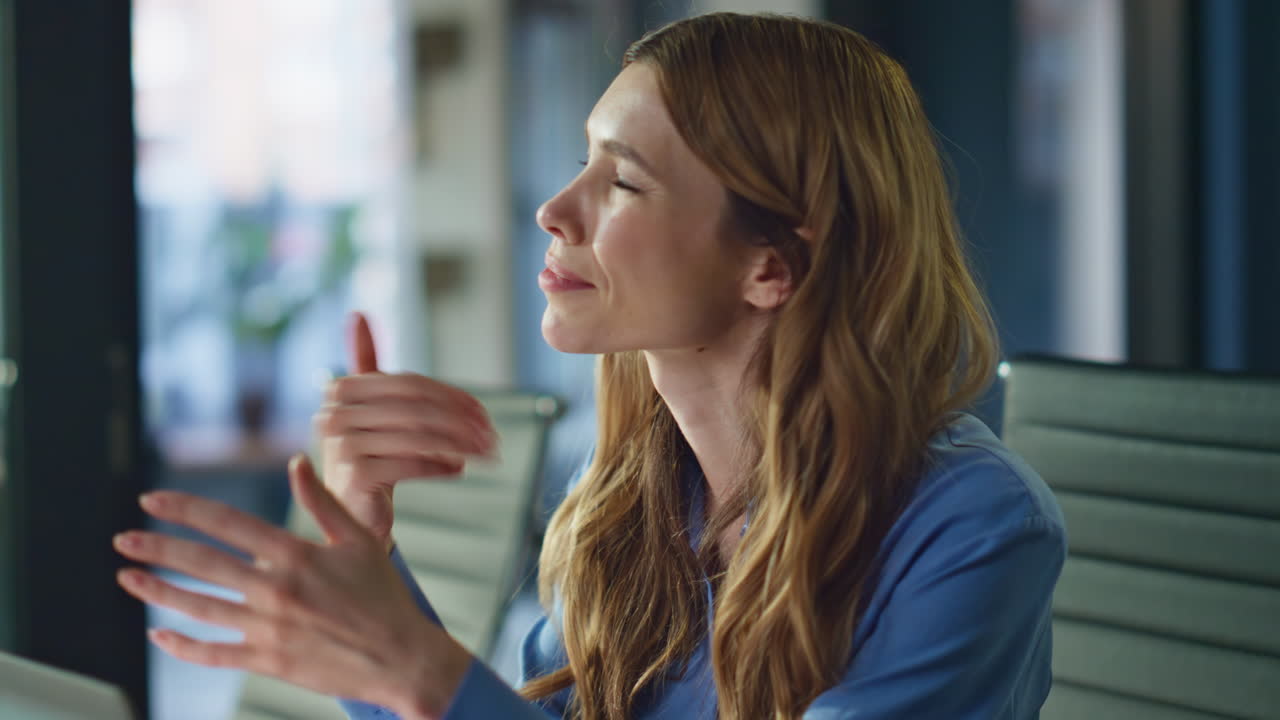 Professional woman receiving message cellphone working laptop at office closeup