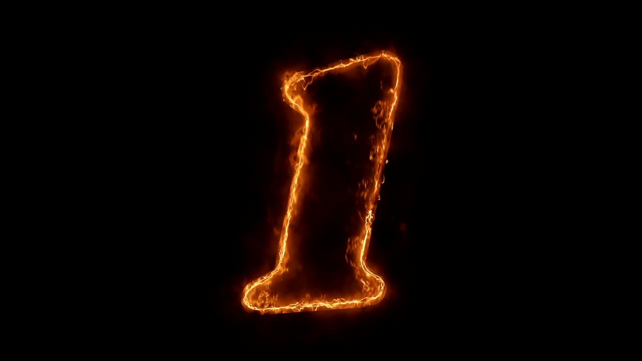 numero 1 parola animata calda che brucia un ciclo di fiamme di fuoco realistico.