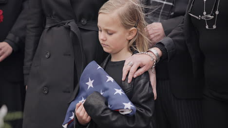 funeral, cemetery and girl with american flag