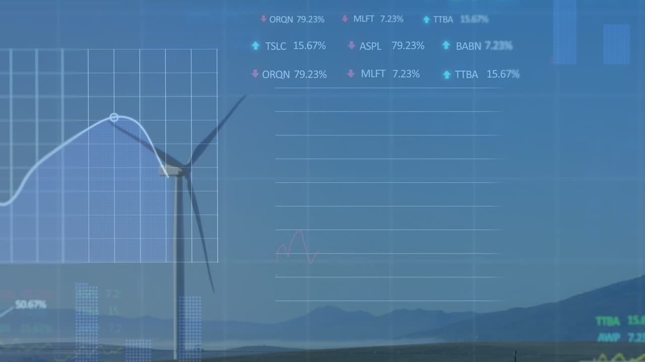 풍력 터빈을 통해 금융 데이터 처리의 애니메이션