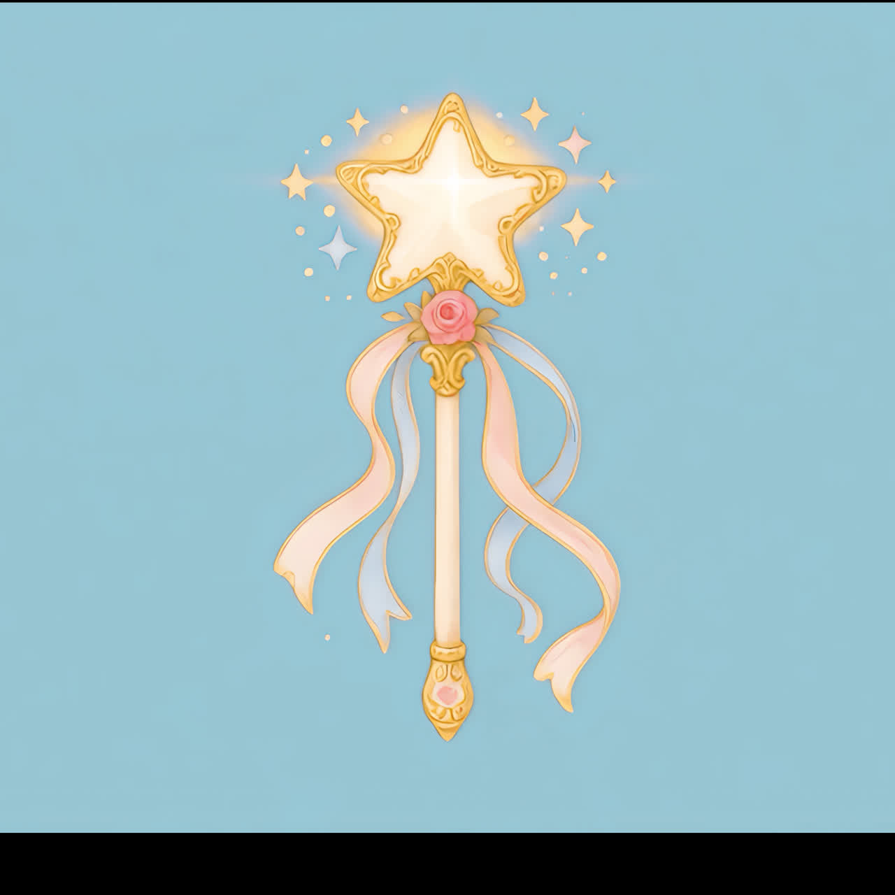 Magical star wand illustration animation isolated asset, transparent 4K video, alpha channel, ProRes