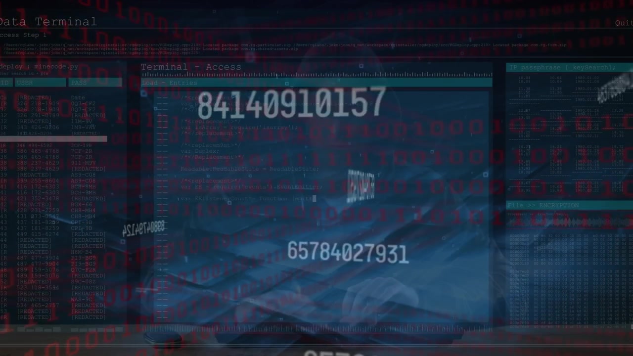 Animation of data processing over caucasian hacker