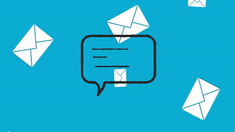 animation of speech bubble with mail envelope icons on blue background