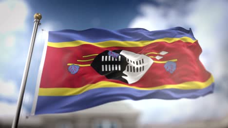 la bandera de swazilandia ondeando en cámara lenta 3d con fondo de cielo azul - bucle sin costuras 4k