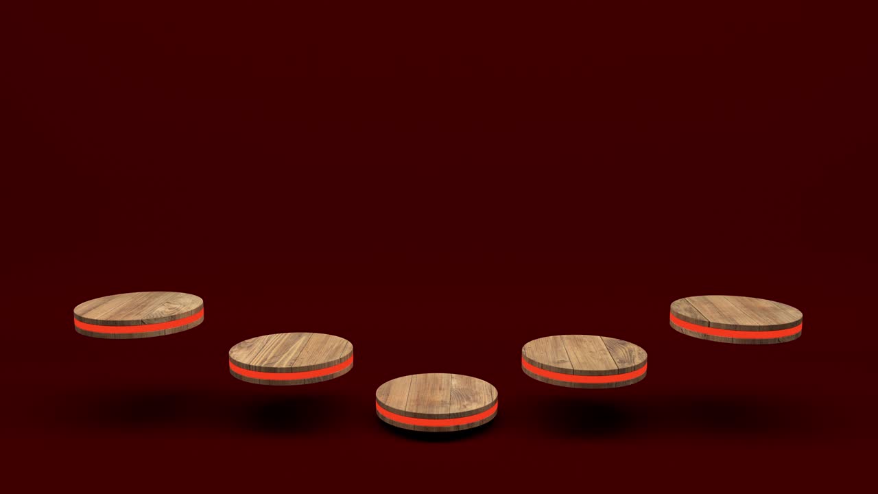 soporte de producto de madera pedestal futurista o podio en pantalla vacía creciente luz intermitente con telones de fondo rojos. renderización 3d. bucle sin costuras.