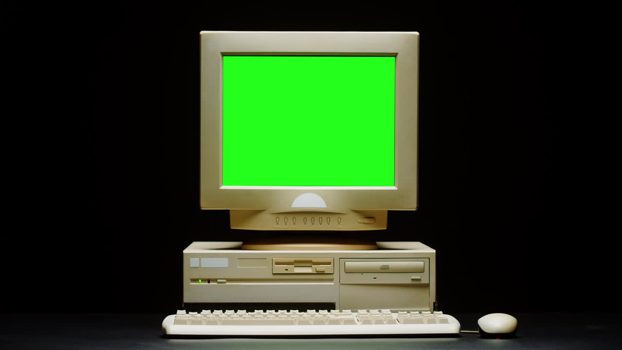 Vintage Computer with Green Screen