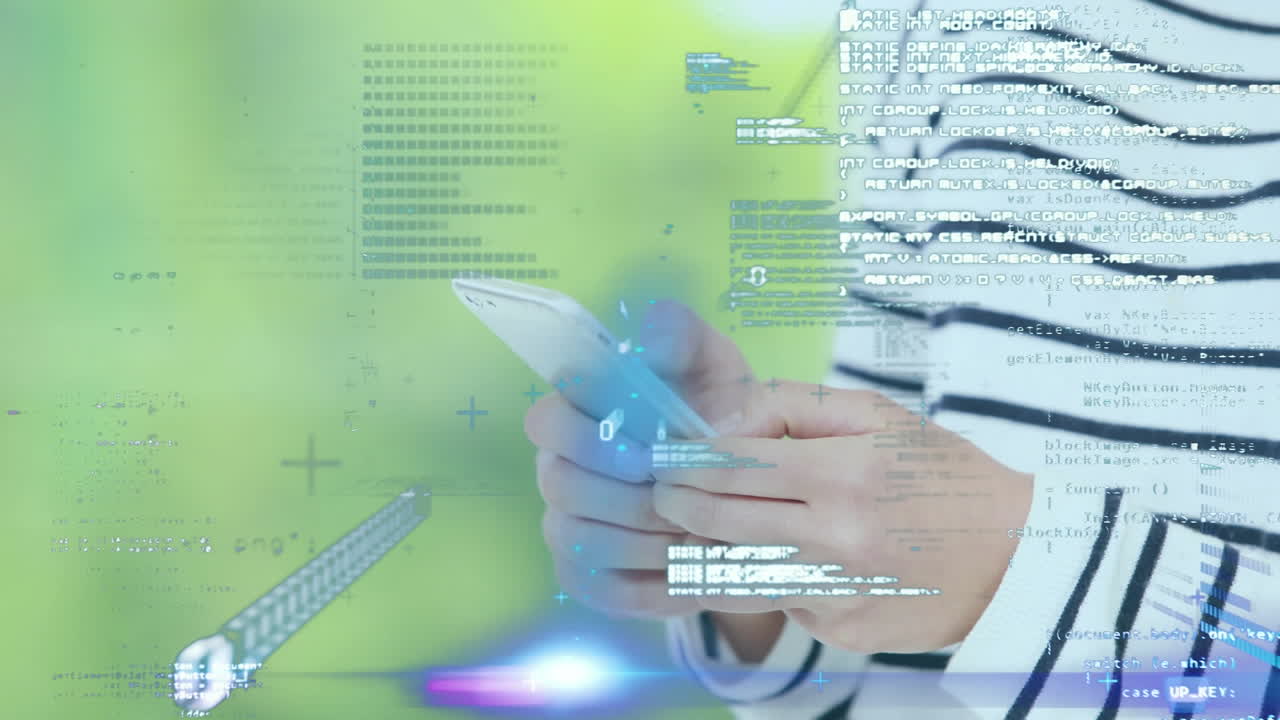 Woman using smartphone over data processing woman using smartphone