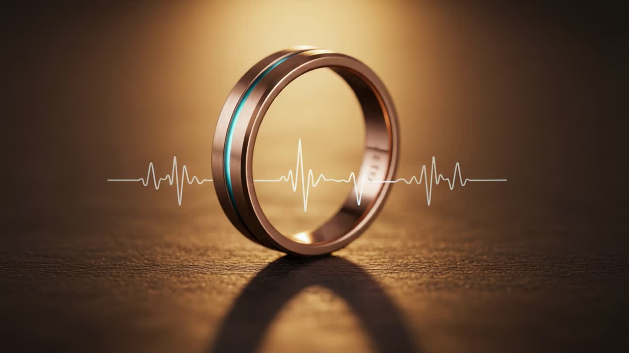 Aesthetically Crafted Smart Ring with Heartbeat Visualization, Showcasing Innovative Technology Merging Fashion with Health Monitoring in a Stunning Display