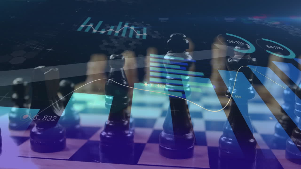 기내의 체스 조각에 대한 데이터를 처리하는 차트 및 그래프의 애니메이션