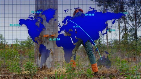 animación del mapa del mundo sobre el leñador