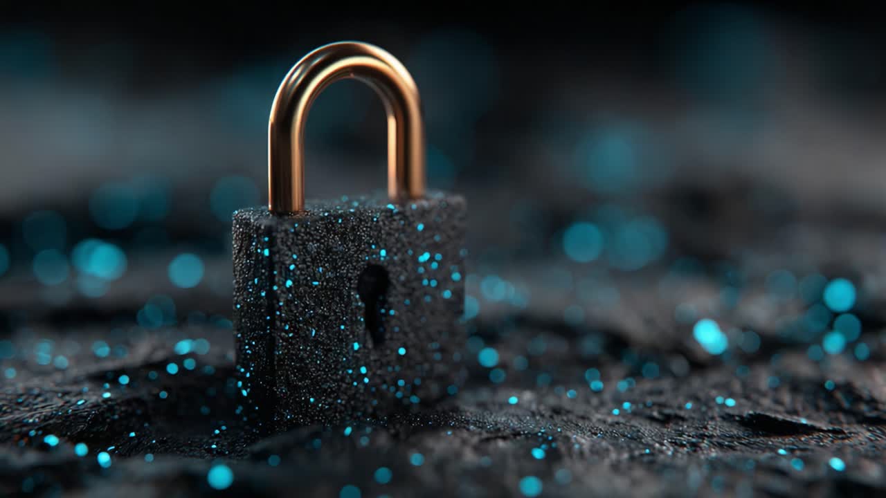A Close-Up View of a Glittering Black Lock Surrounded by Sparkling Textures, Highlighting Security and Mystery in a Captivating Visual Display