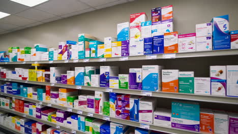 pharmacy interior with shelves of medicine