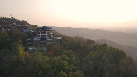 Aerial-view-at-sunset,-HeHa-Sky-View-is-a-tour-that-offers-the-best-views-of-the-city-of-Yogyakarta-and-its-surroundings-from-the-second-floor