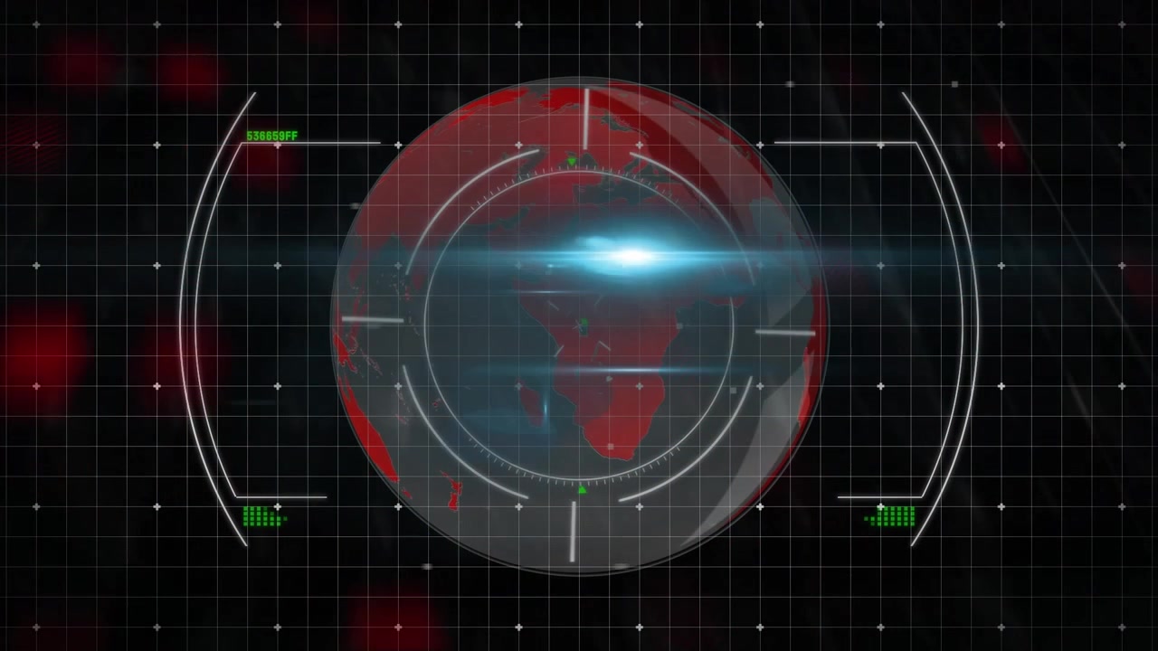 Animation of scope scanning over globe on black background