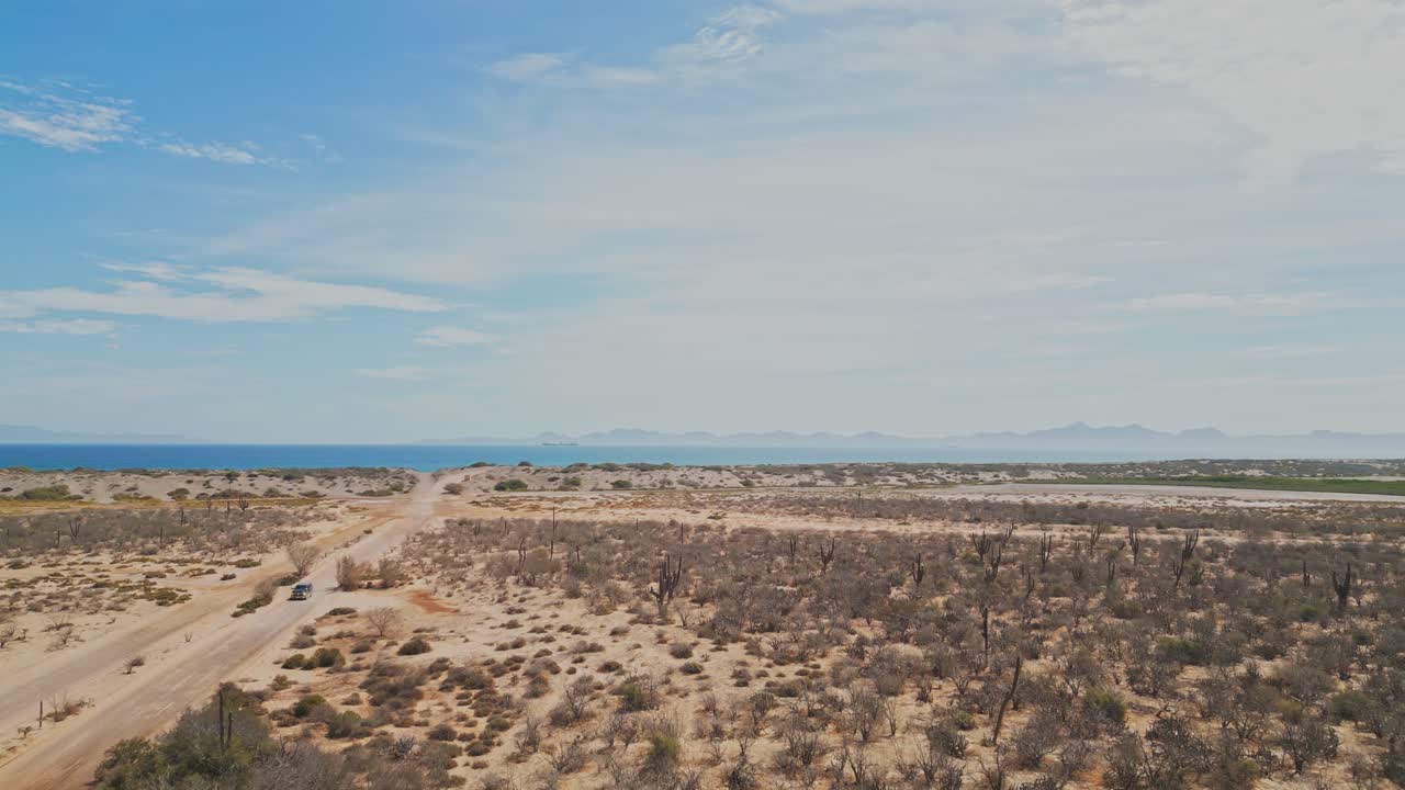 Desert road in El Mogote near La Paz, Baja California Sur on a sunny day