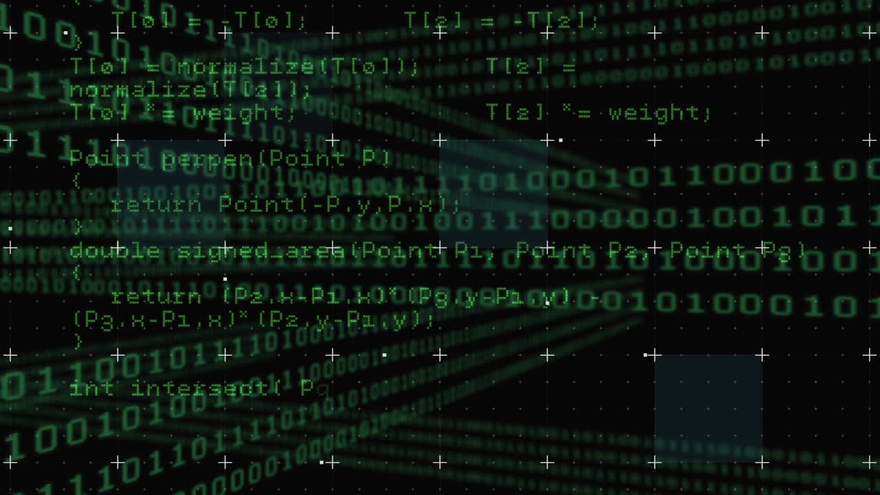 Animation of binary coding numbers changing over data processing in background
