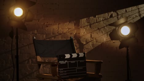 film production set with director's chair and clapperboard