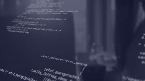 animation of data processing and light spot against office desk