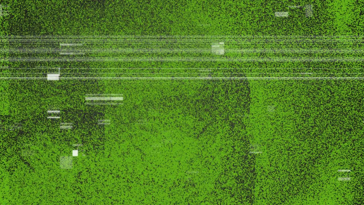 formas blancas contra un fondo verde con textura parpadeante