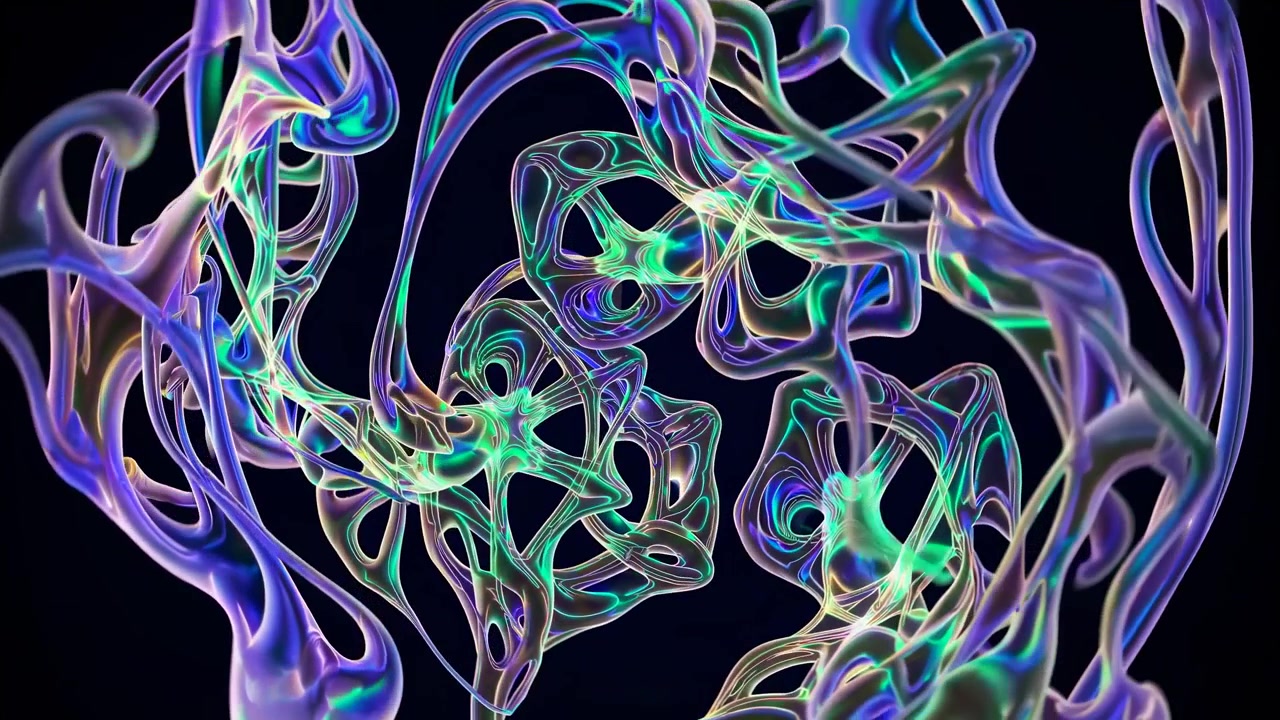 Glowing Iridescent Abstract Fluid Forms Moving Seamlessly
